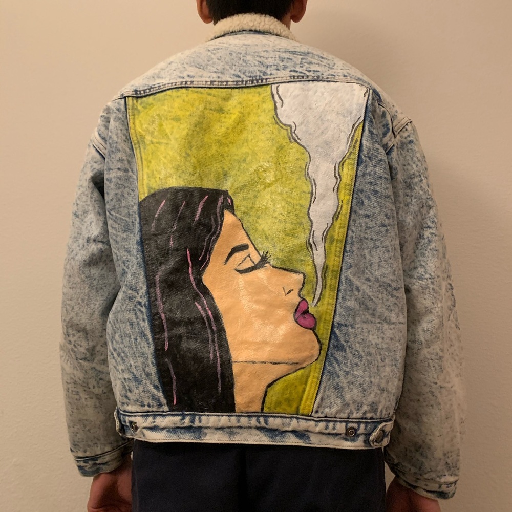 SOLD acid Wash jean jacket with hand painted back